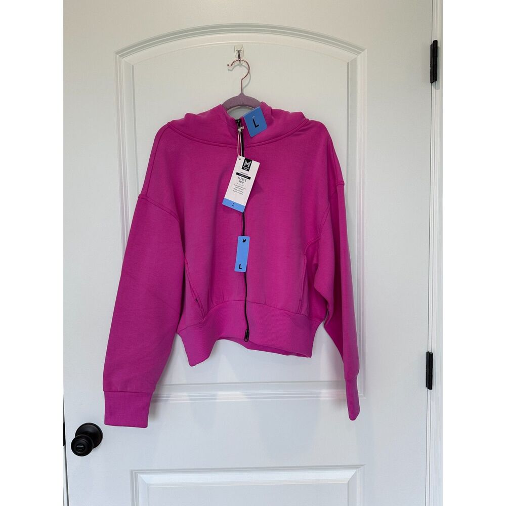 NWT Members Mark Sandwash Fleece Top Full Zip Hoodie Pink Size Large